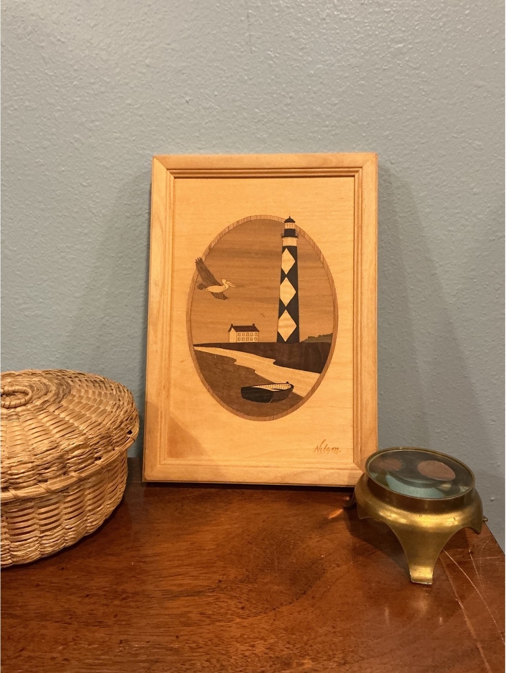 Hudson River Inlay Cape Lookout Lighthouse Wood Marquetry Art Jeff Nelson
